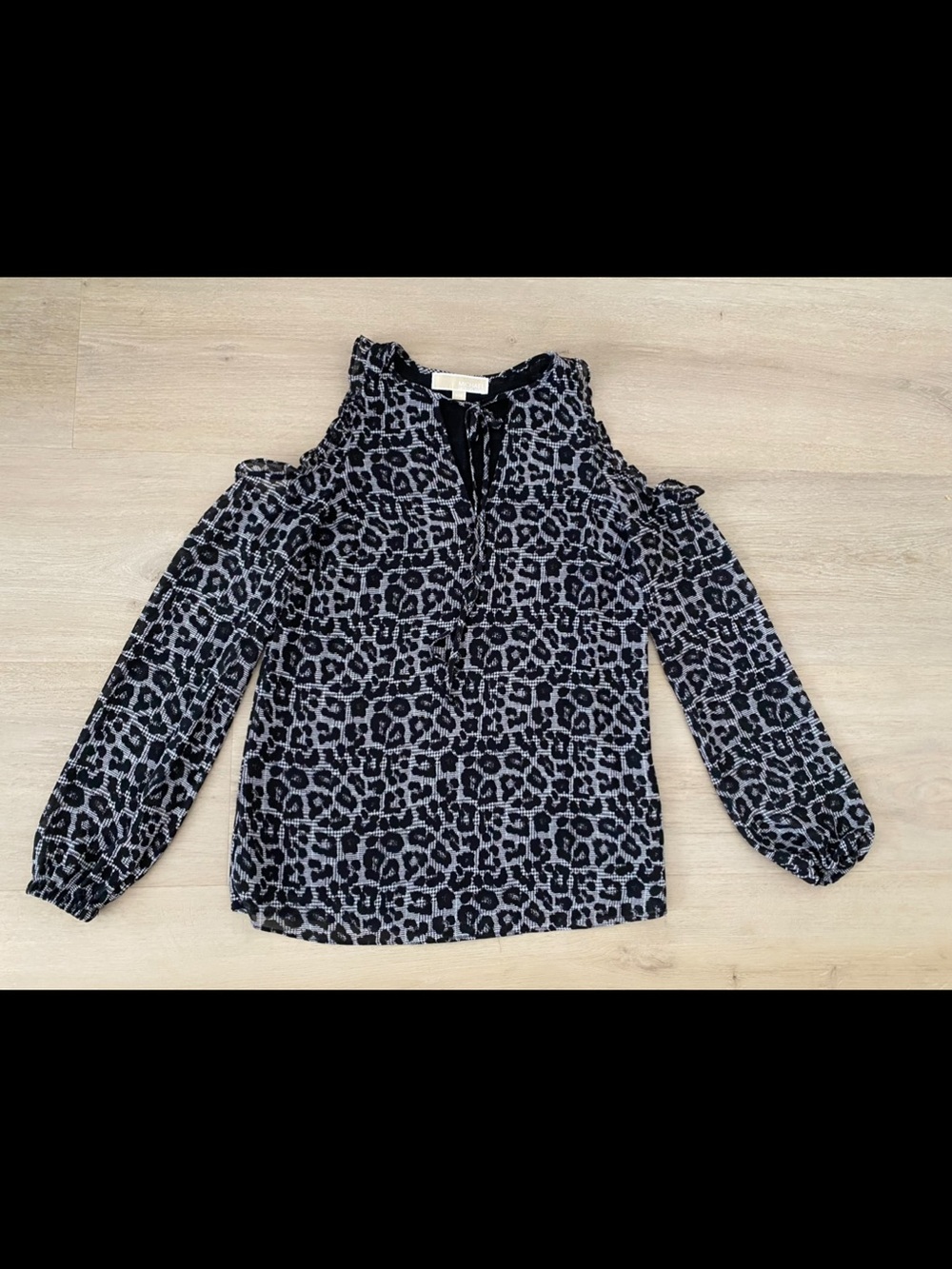 Michael Kors Gray and Black Leopard Cold-Shoulder Blouse